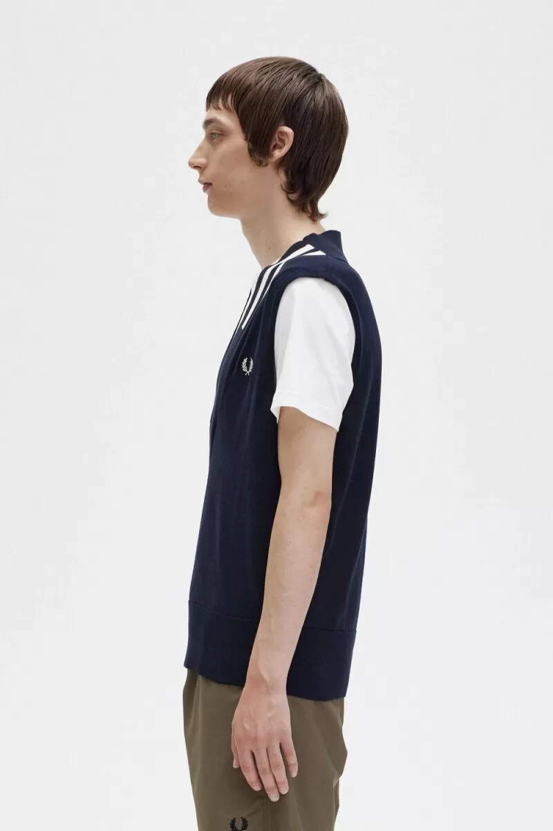 fred perry canotta da uomo in maglia con scollo a v e punta blu navy