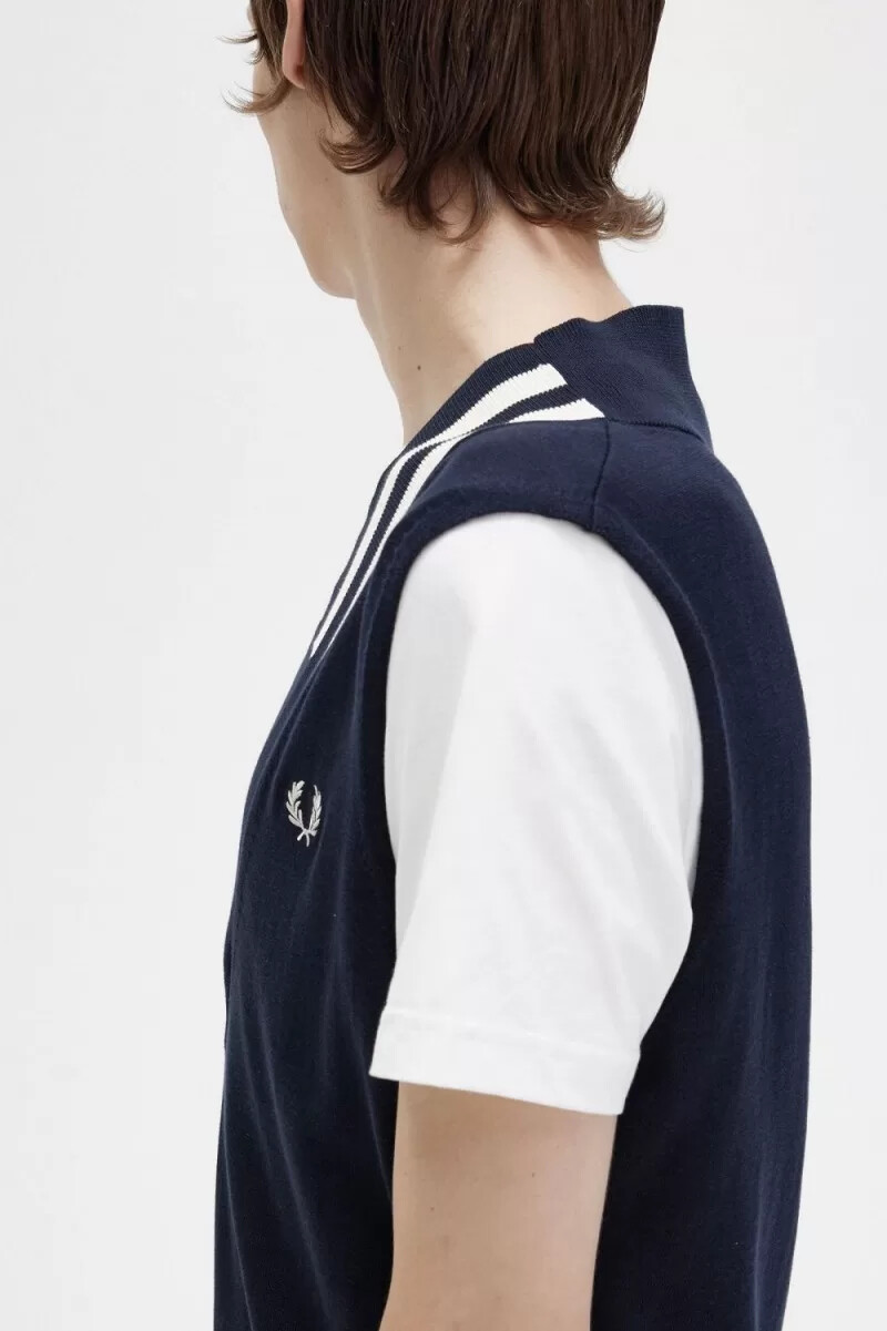 fred perry canotta da uomo in maglia con scollo a v e punta blu navy