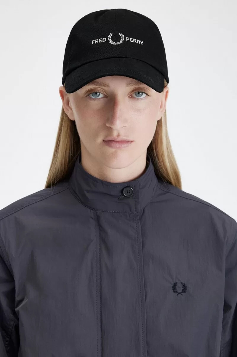 cappellini da uomo in twill con marchio grafico fred perry neri grigio caldo