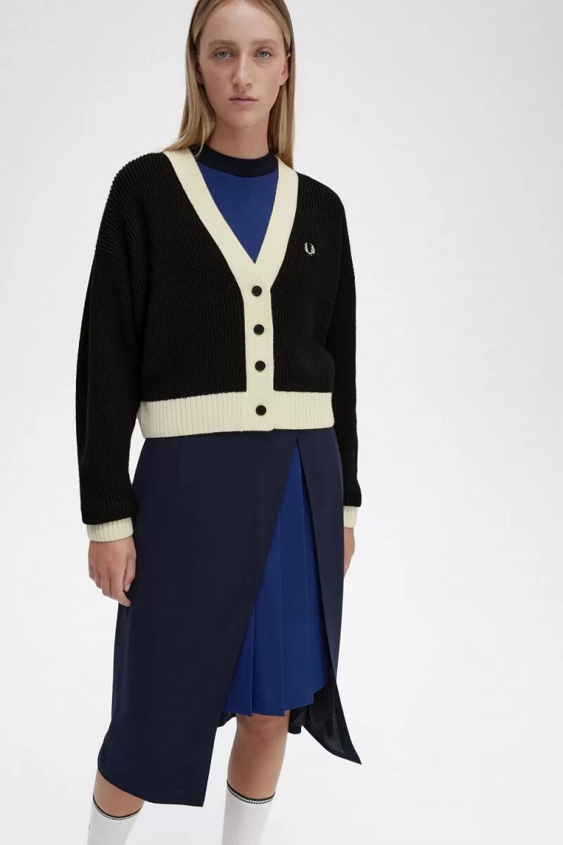cardigan da donna con bottoni fred perry nero
