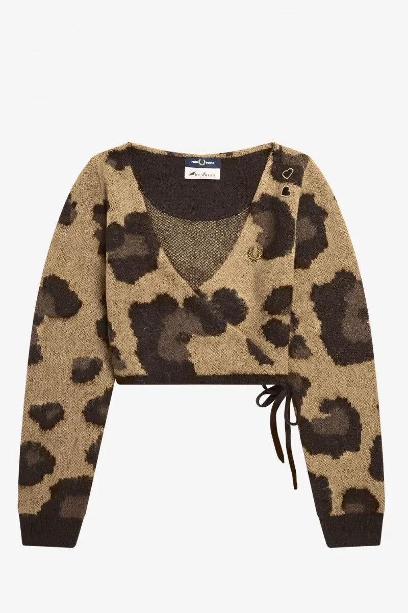 cardigan da donna fred perry leopard wrap in tinta unita leopardato
