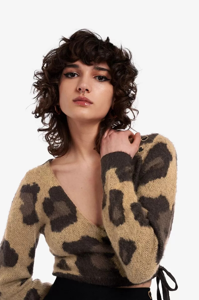 cardigan da donna fred perry leopard wrap in tinta unita leopardato