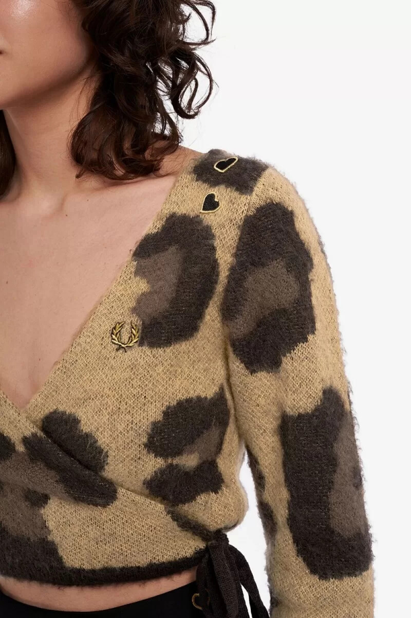 cardigan da donna fred perry leopard wrap in tinta unita leopardato