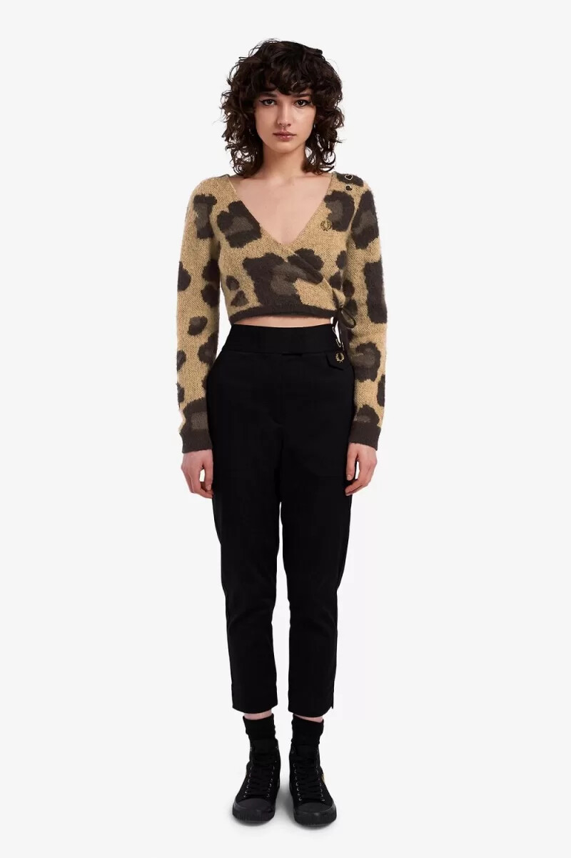 cardigan da donna fred perry leopard wrap in tinta unita leopardato