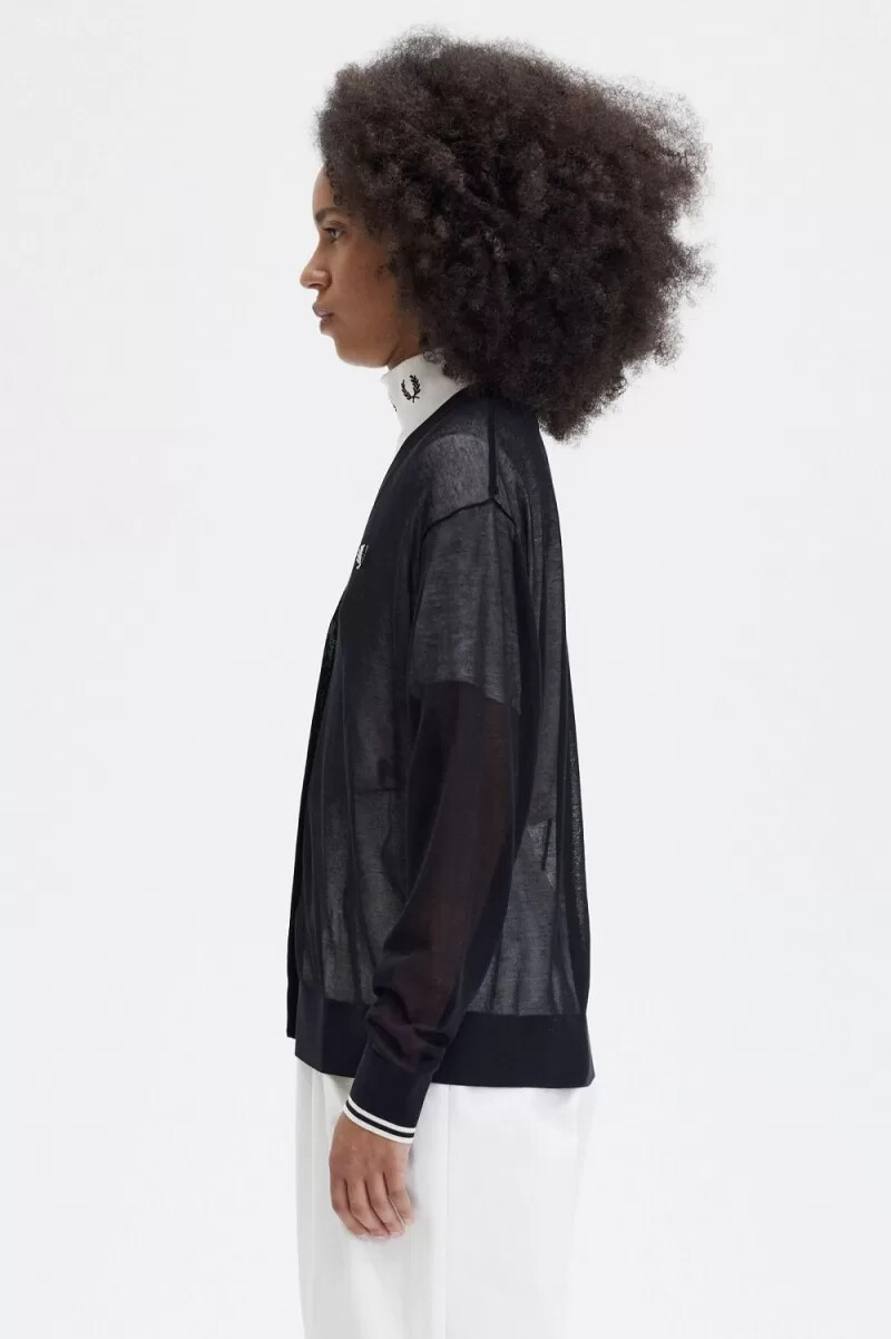 cardigan da donna fred perry sheer v-neck nero