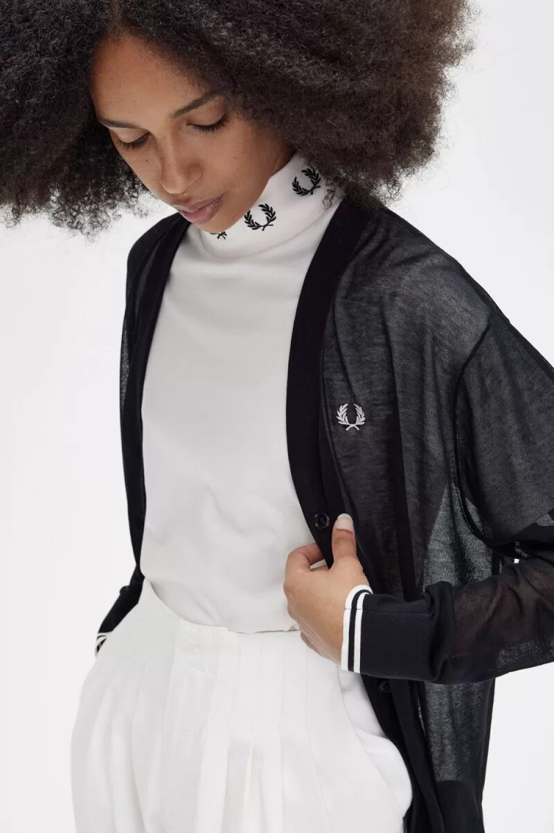 cardigan da donna fred perry sheer v-neck nero