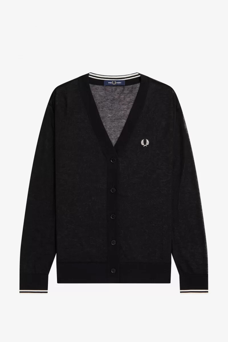 cardigan da donna fred perry sheer v-neck nero