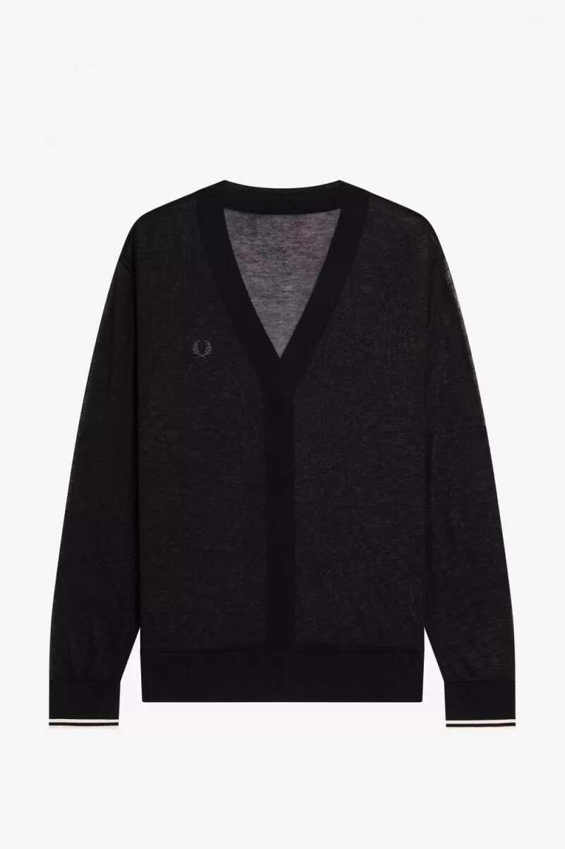 cardigan da donna fred perry sheer v-neck nero