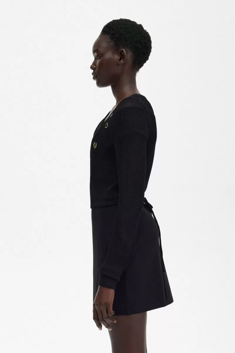 cardigan da donna fred perry open-knit wrap nero