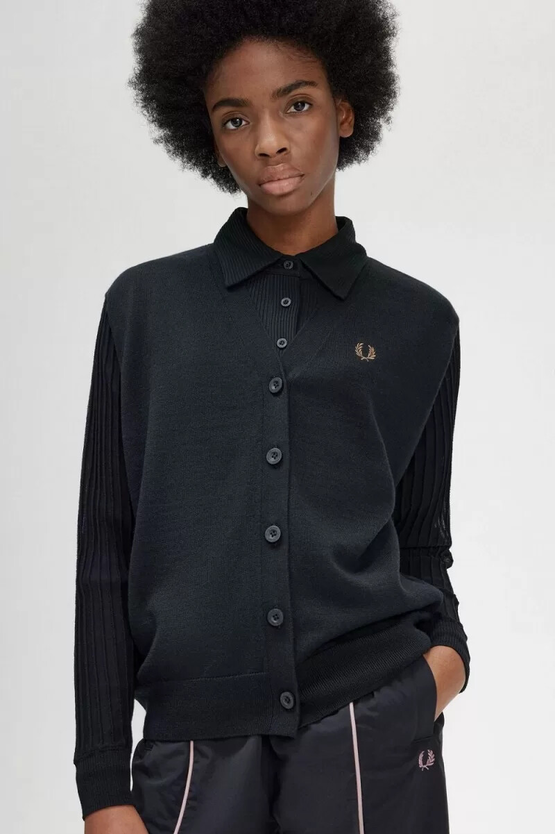 cardigan da donna con maniche trasparenti fred perry nero