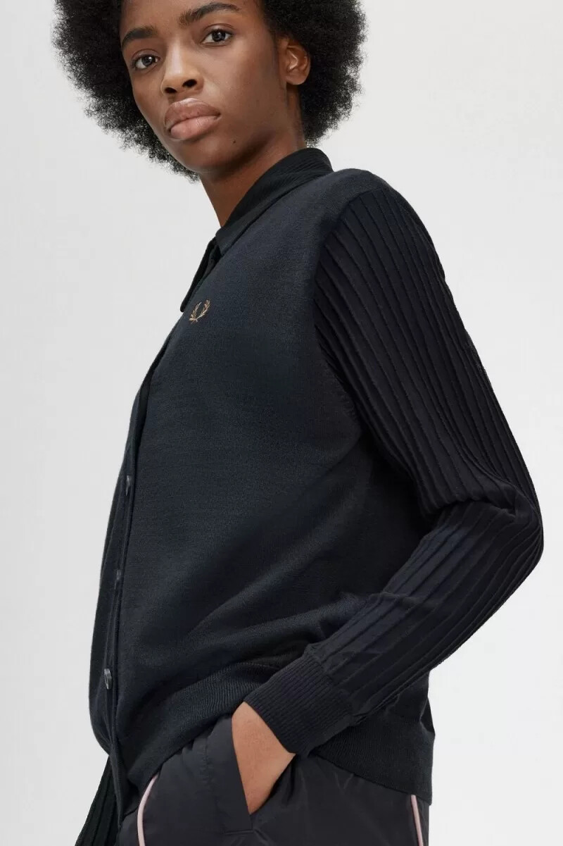 cardigan da donna con maniche trasparenti fred perry nero