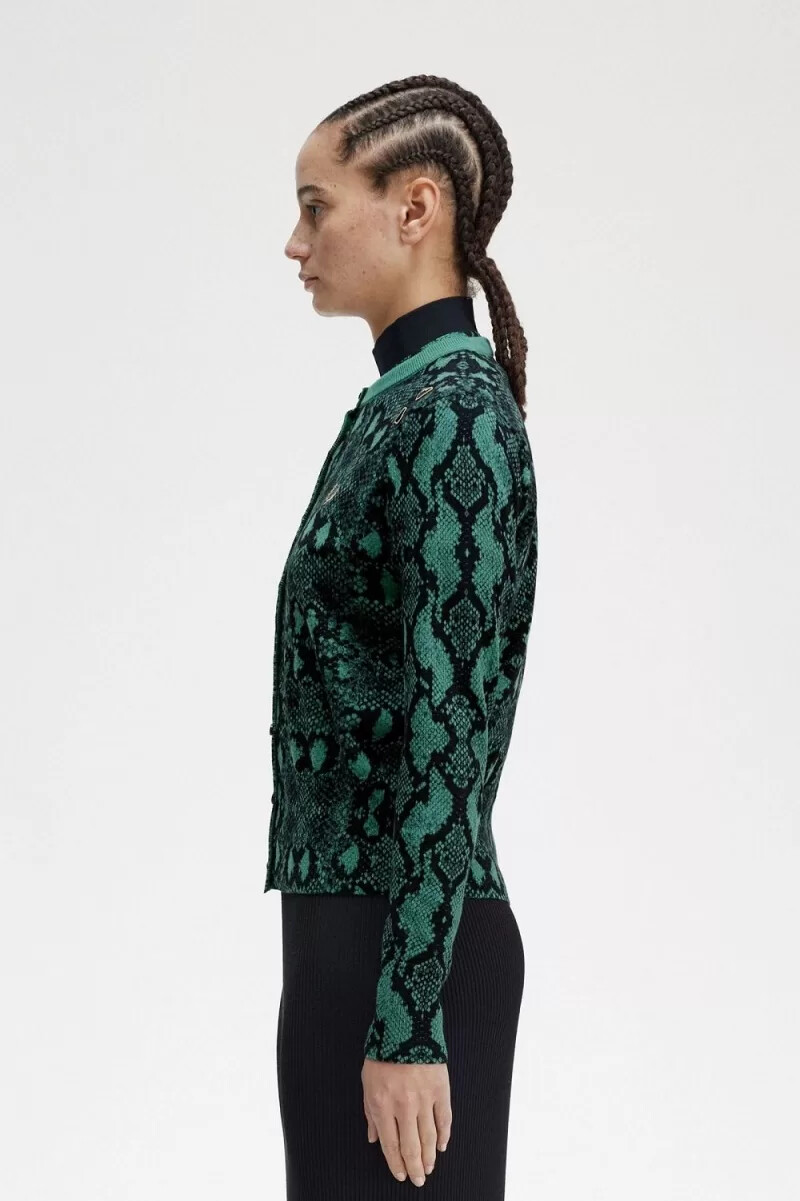 cardigan da donna con stampa serpente fred perry color menta intenso