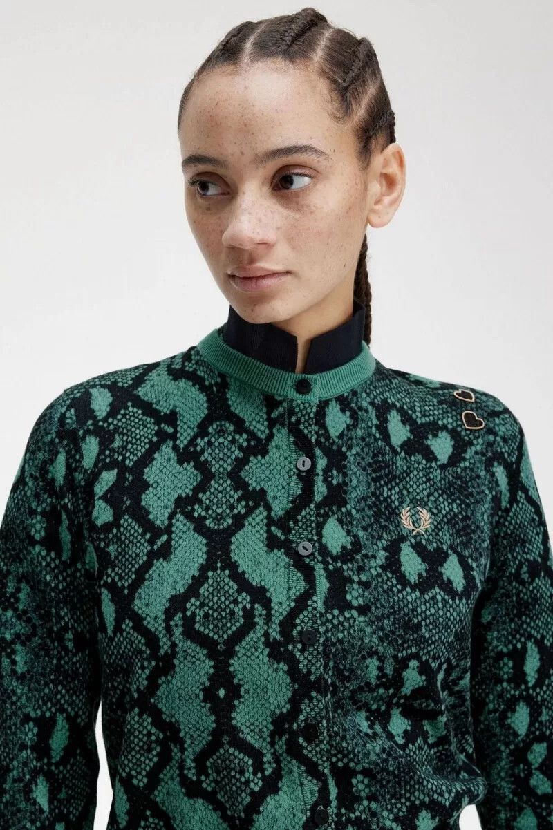cardigan da donna con stampa serpente fred perry color menta intenso