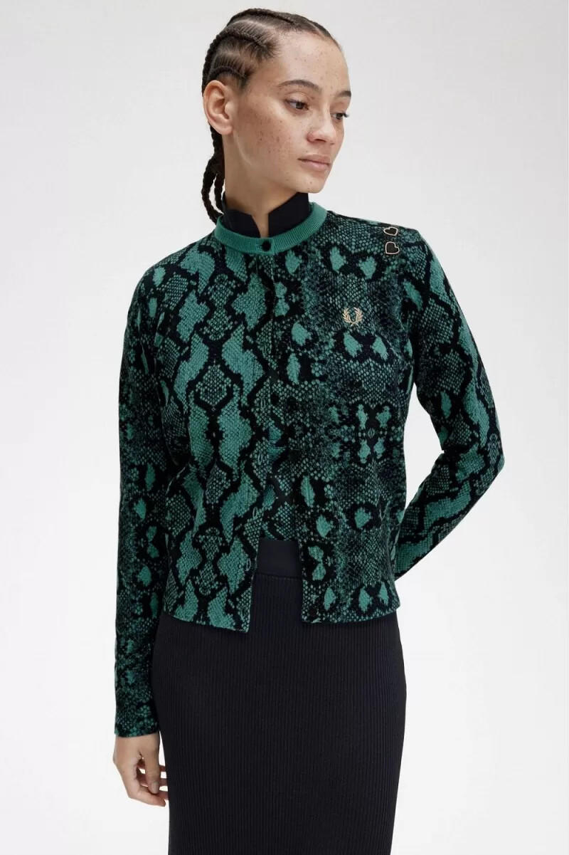 cardigan da donna con stampa serpente fred perry color menta intenso