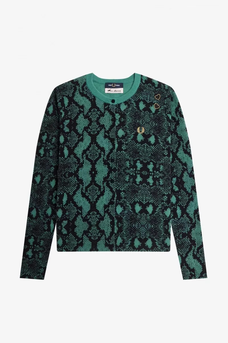cardigan da donna con stampa serpente fred perry color menta intenso