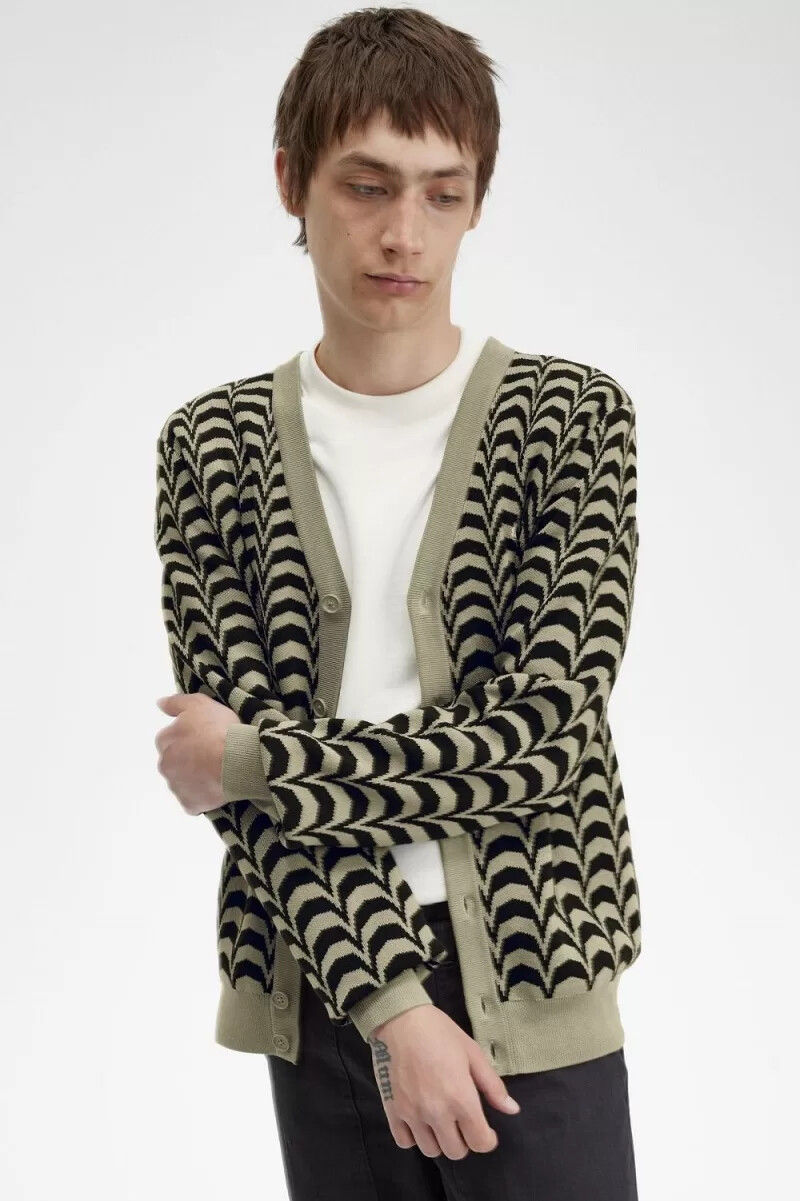 cardigan da uomo in jacquard fred perry grigio caldo