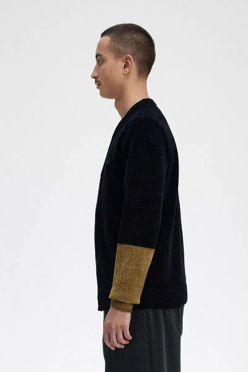 cardigan da uomo in ciniglia color block fred perry nero