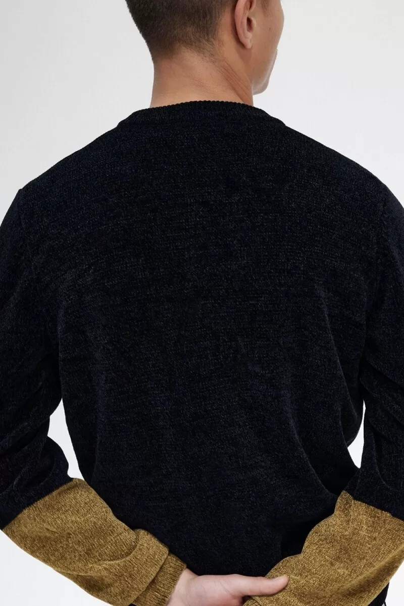cardigan da uomo in ciniglia color block fred perry nero