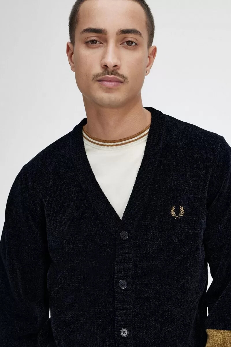 cardigan da uomo in ciniglia color block fred perry nero