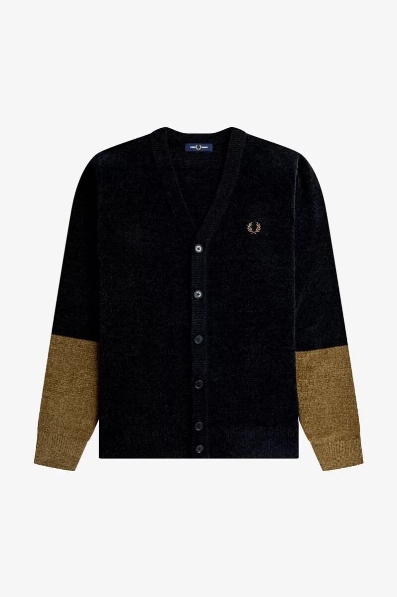 cardigan da uomo in ciniglia color block fred perry nero