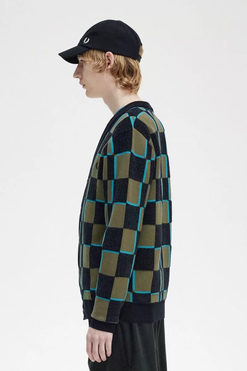 cardigan da uomo fred perry glitch chequerboard uniform green black