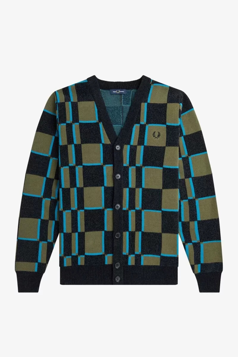 cardigan da uomo fred perry glitch chequerboard uniform green black