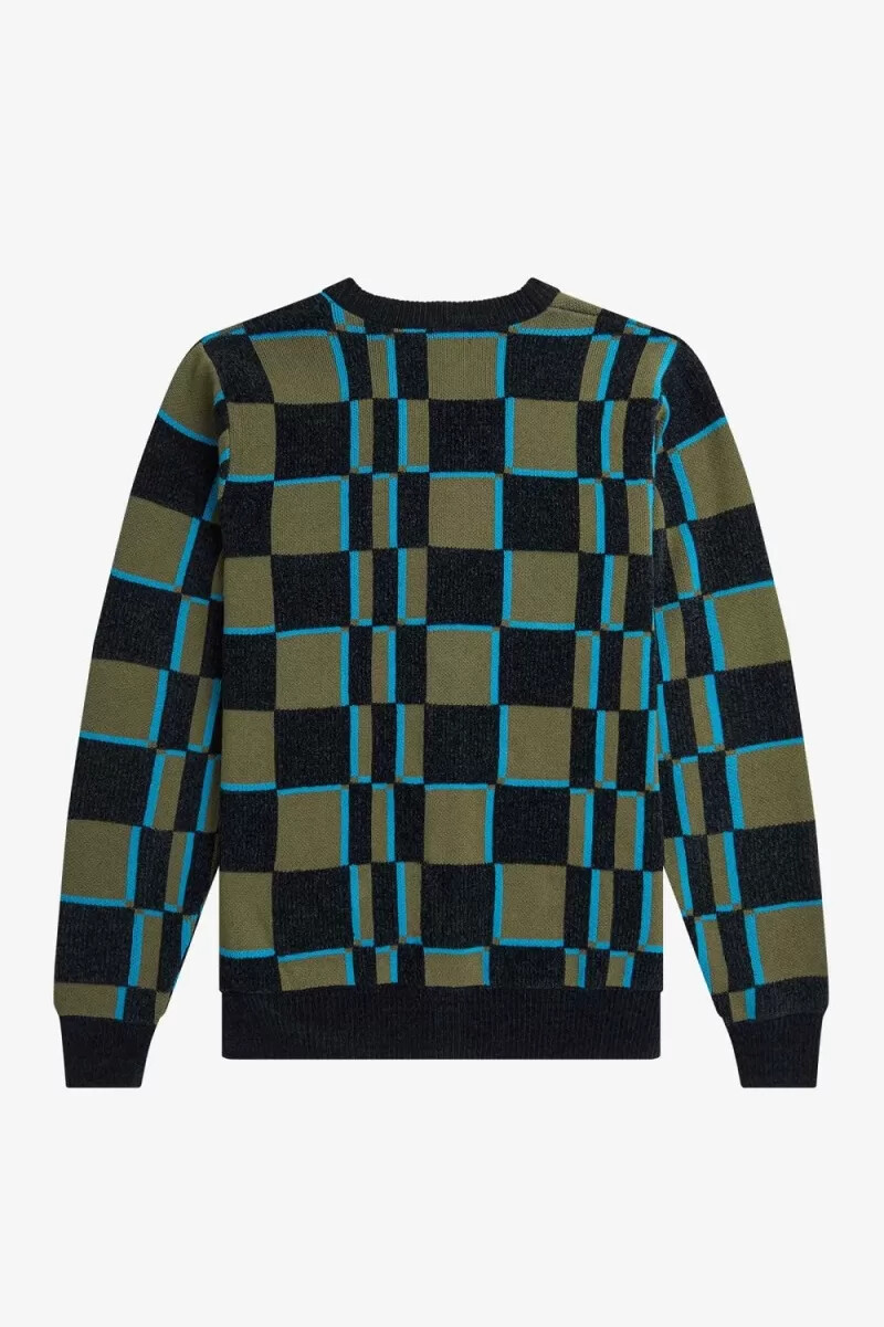 cardigan da uomo fred perry glitch chequerboard uniform green black