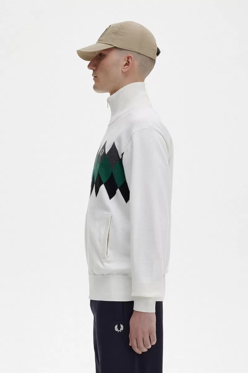 cardigan da uomo fred perry diamond intarsia bianco neve
