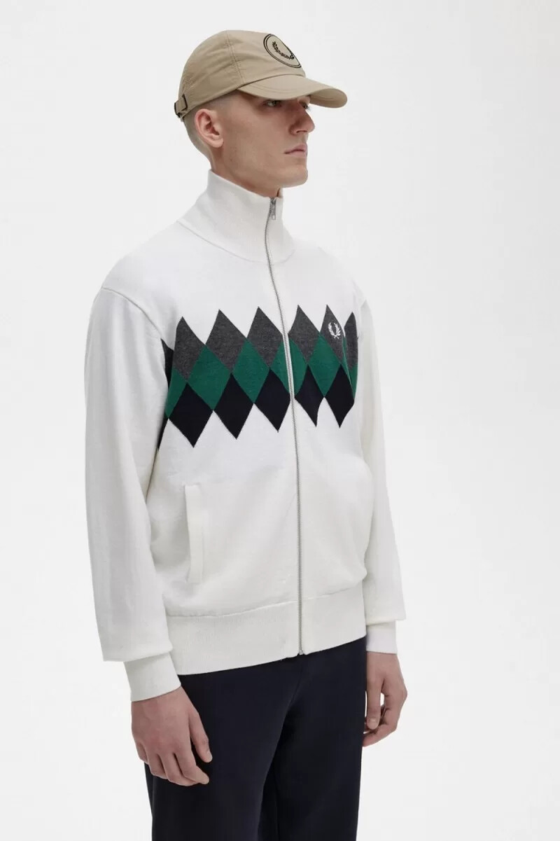 cardigan da uomo fred perry diamond intarsia bianco neve