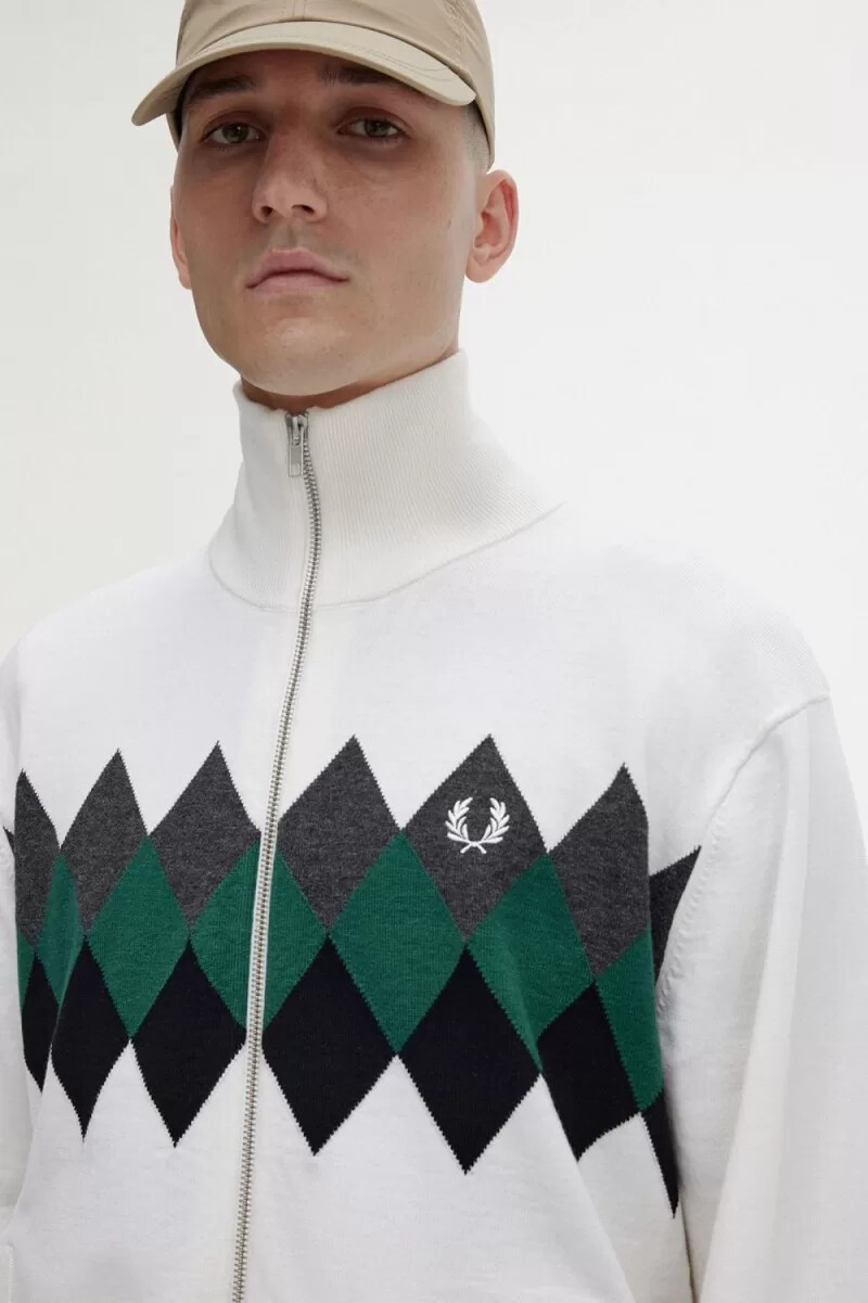 cardigan da uomo fred perry diamond intarsia bianco neve