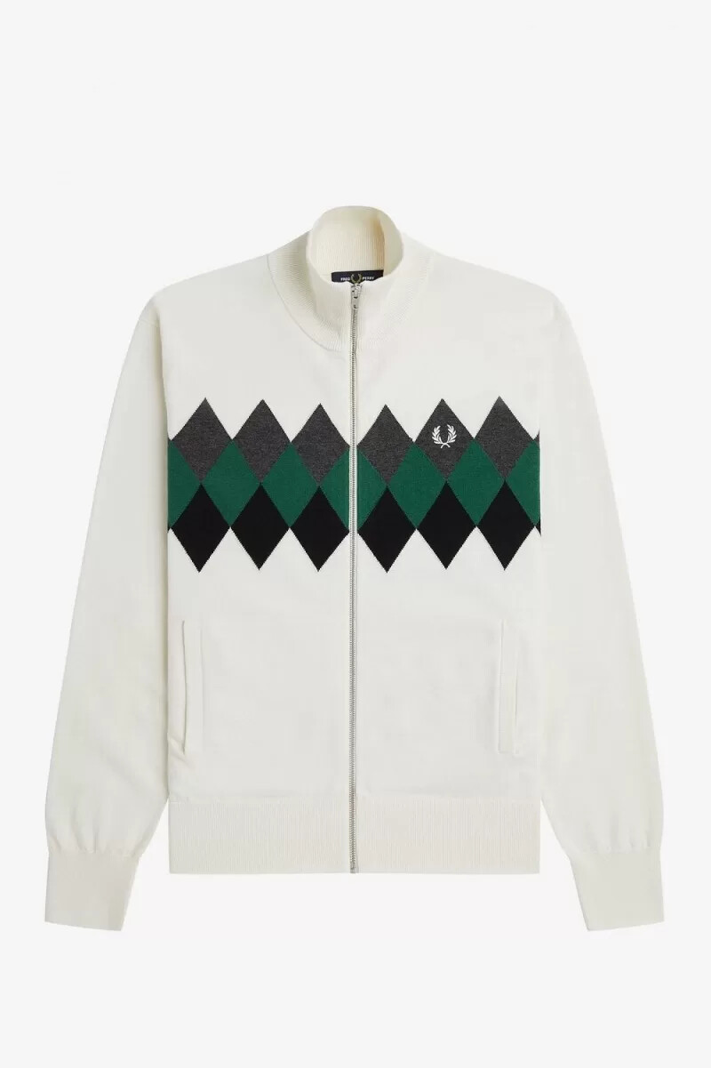 cardigan da uomo fred perry diamond intarsia bianco neve