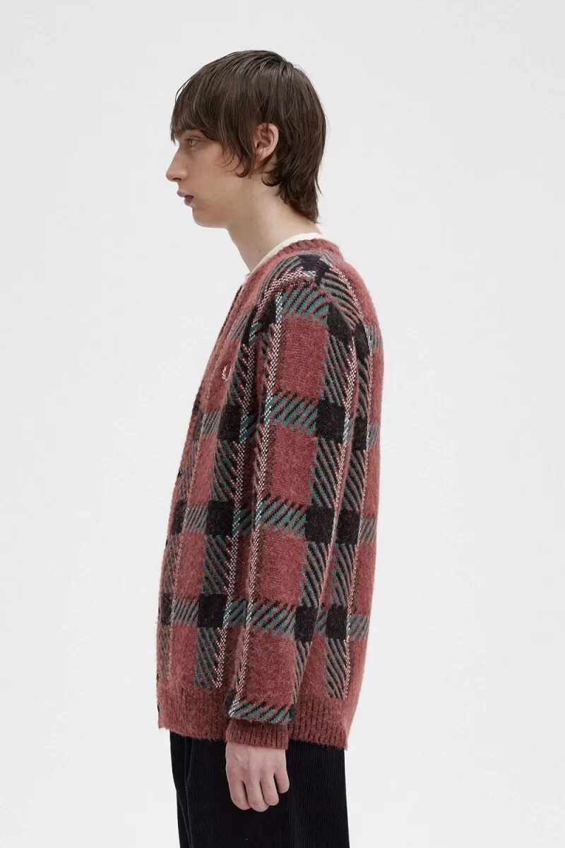 cardigan da uomo fred perry glitch tartan whisky brown