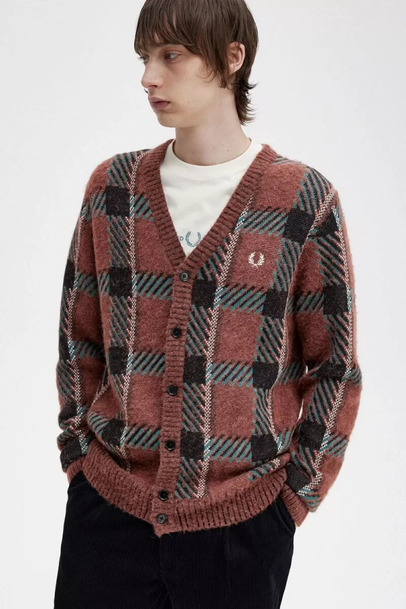 cardigan da uomo fred perry glitch tartan whisky brown