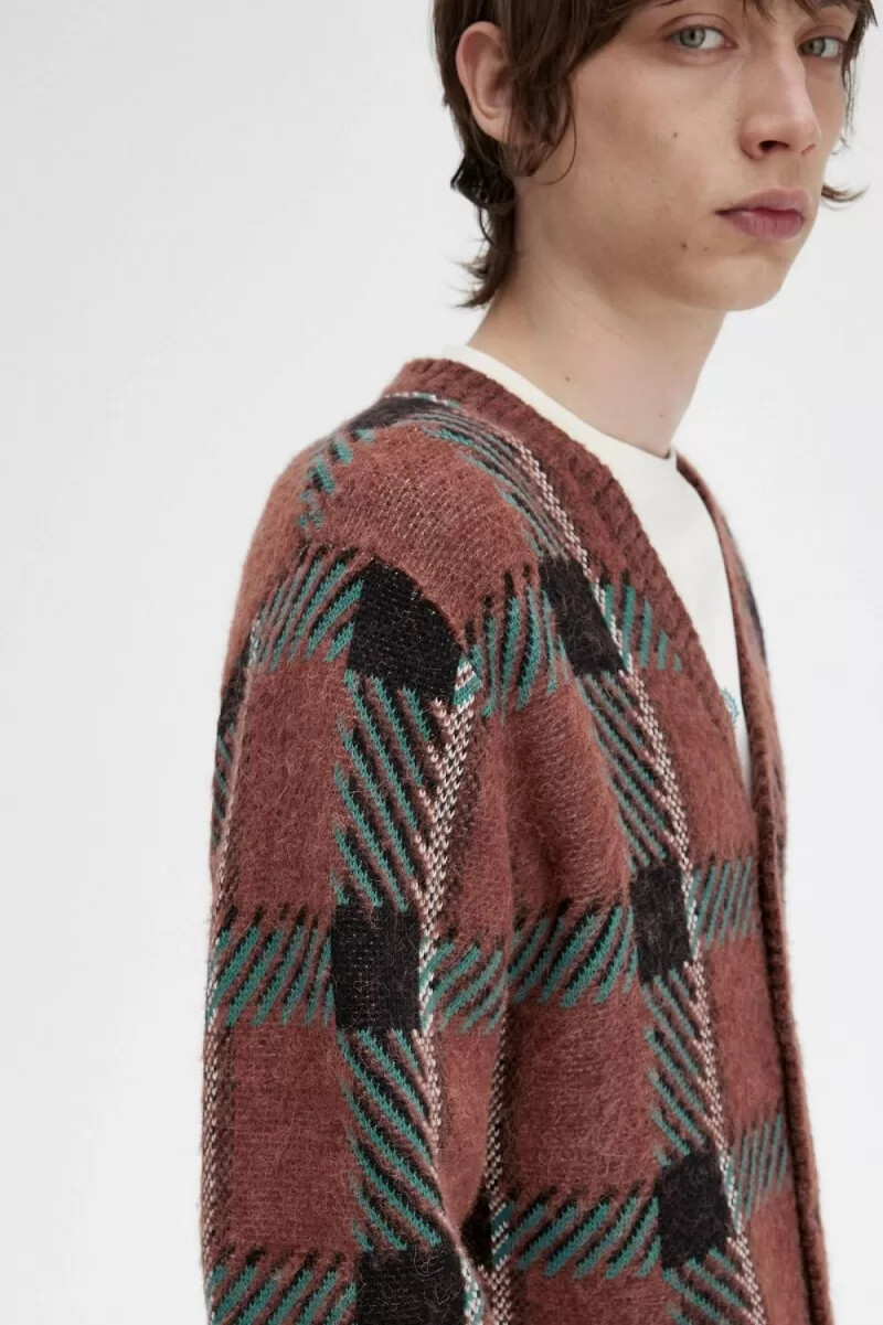 cardigan da uomo fred perry glitch tartan whisky brown