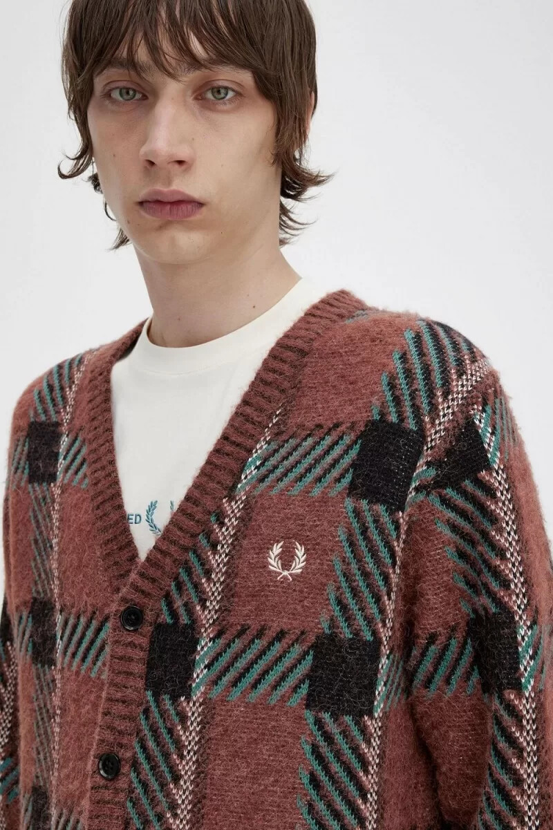 cardigan da uomo fred perry glitch tartan whisky brown
