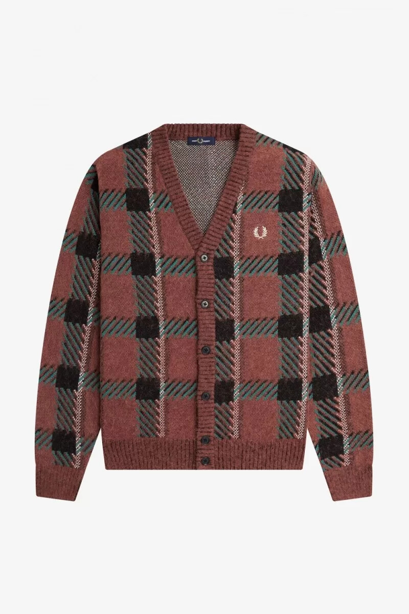 cardigan da uomo fred perry glitch tartan whisky brown