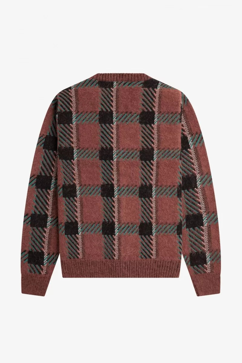 cardigan da uomo fred perry glitch tartan whisky brown