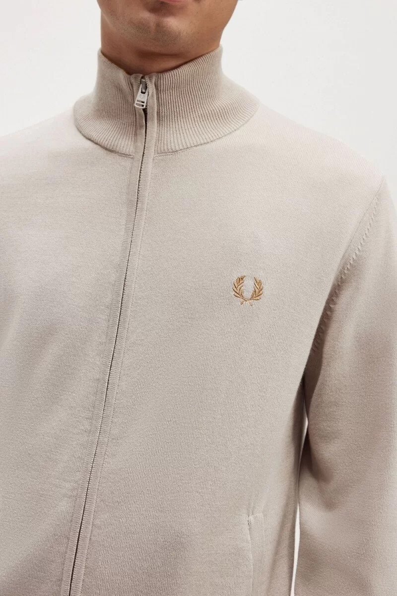 cardigan da uomo con zip fred perry color avena scuro