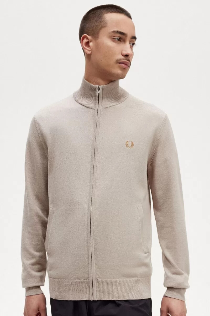 cardigan da uomo con zip fred perry color avena scuro