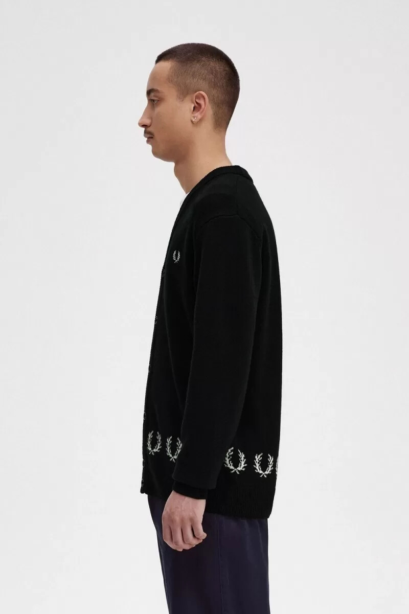 cardigan da uomo fred perry laurel wreath trim nero
