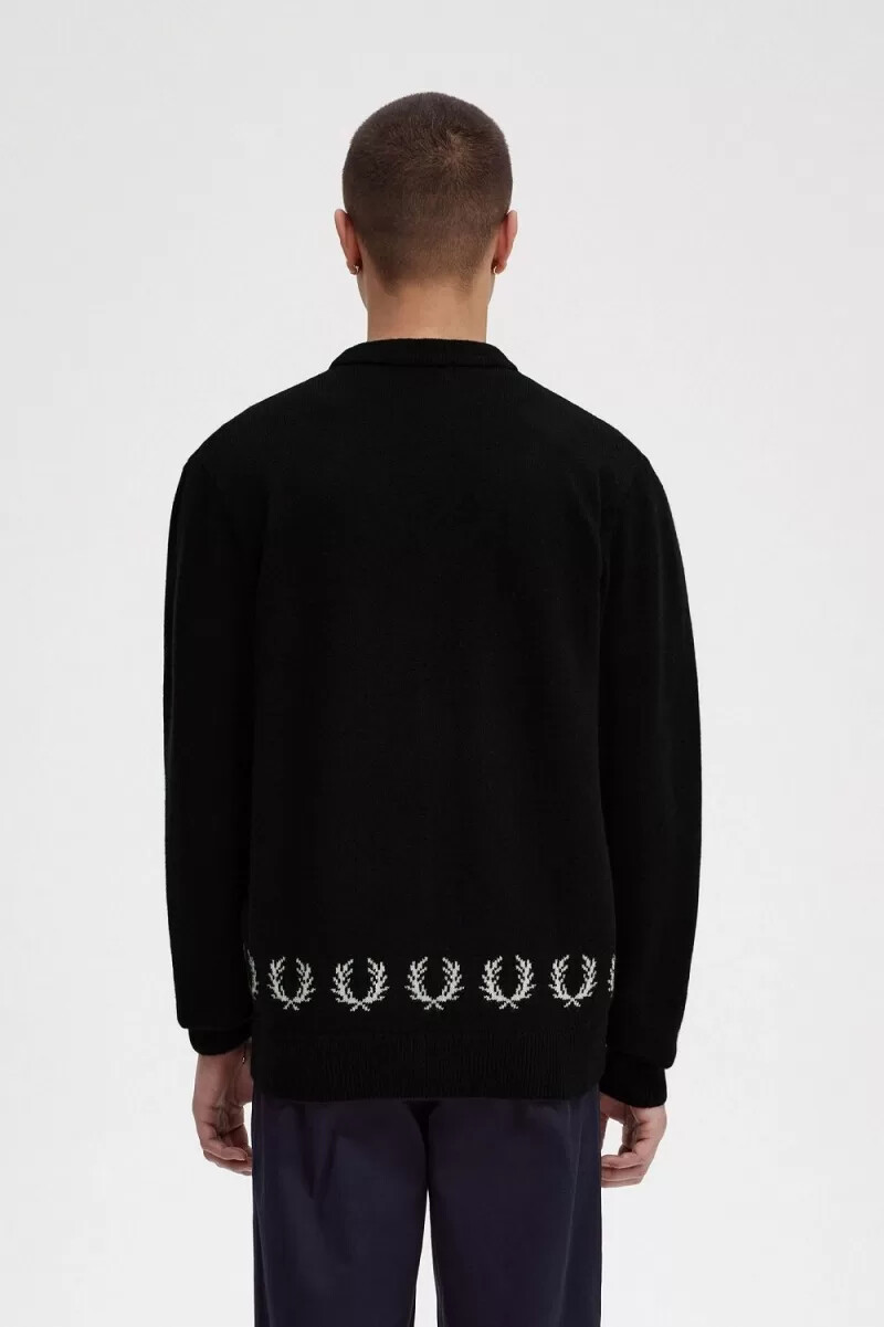 cardigan da uomo fred perry laurel wreath trim nero