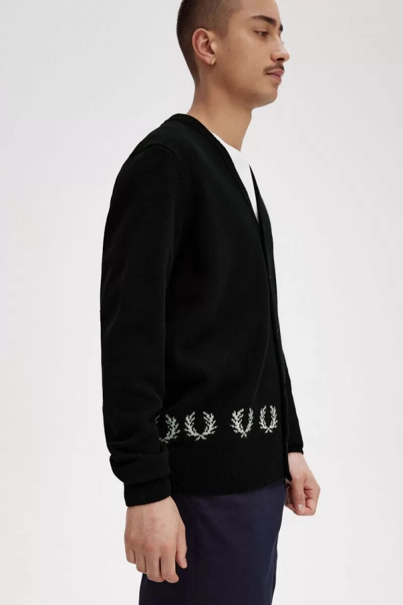 cardigan da uomo fred perry laurel wreath trim nero
