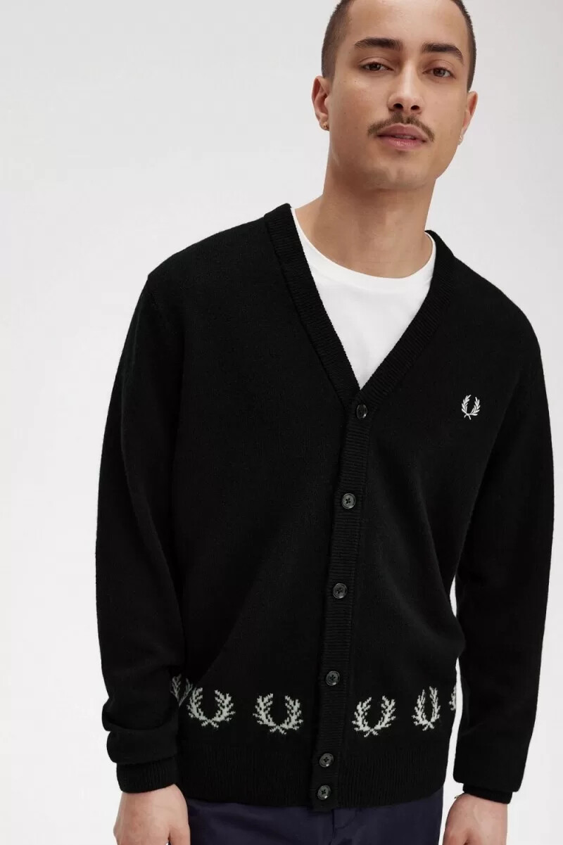 cardigan da uomo fred perry laurel wreath trim nero