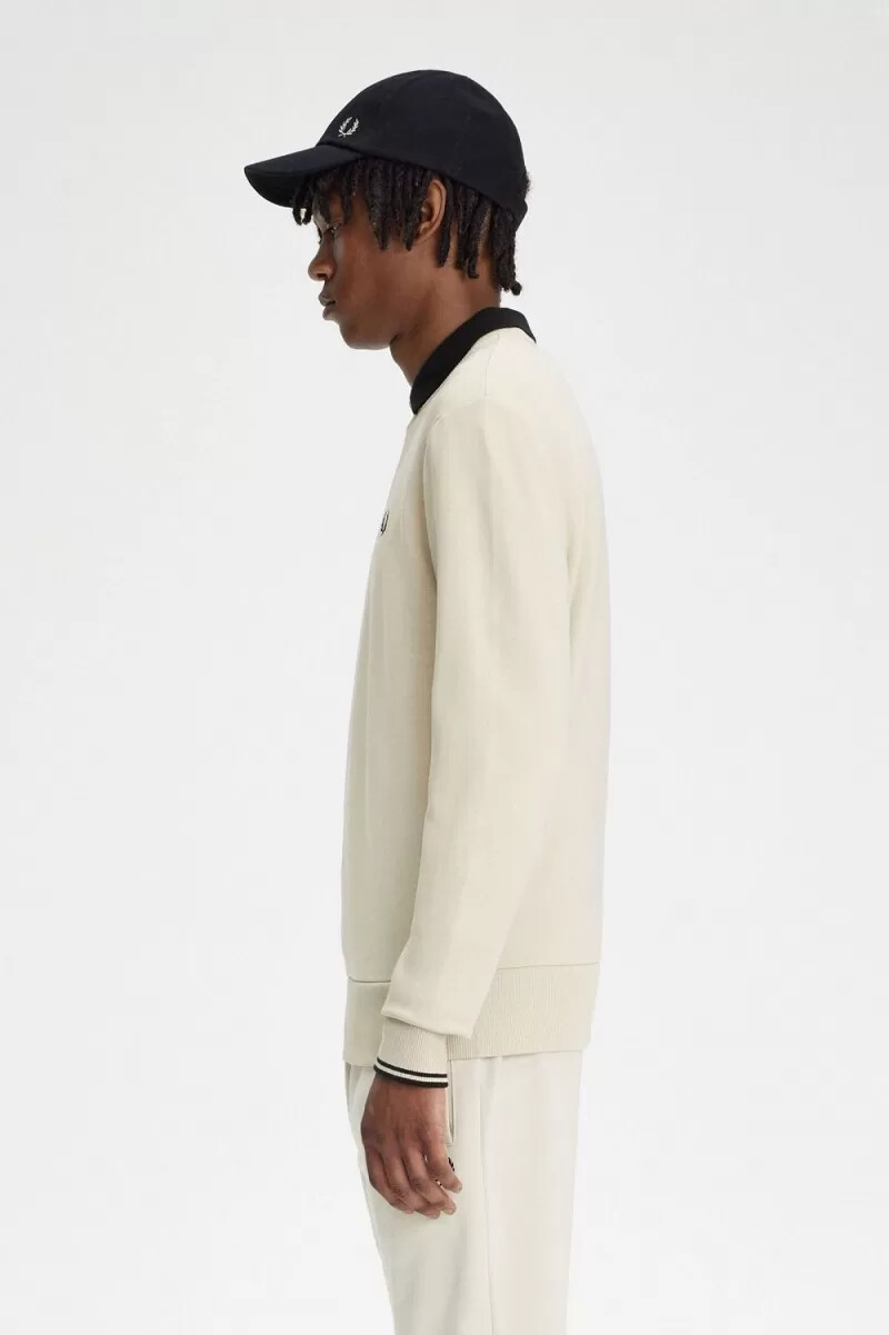 felpa girocollo da uomo fred perry color avena e nero