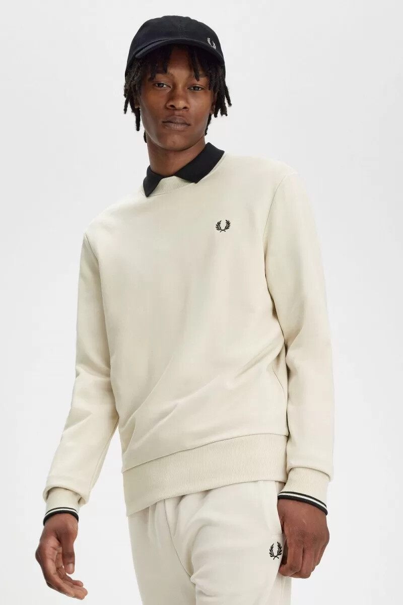 felpa girocollo da uomo fred perry color avena e nero