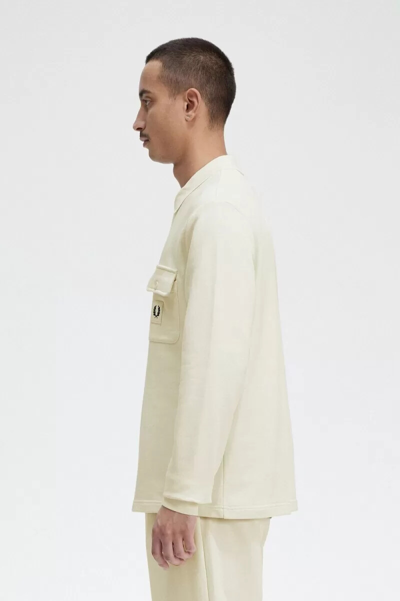 felpa da uomo fred perry a maniche lunghe con logo loopback beige