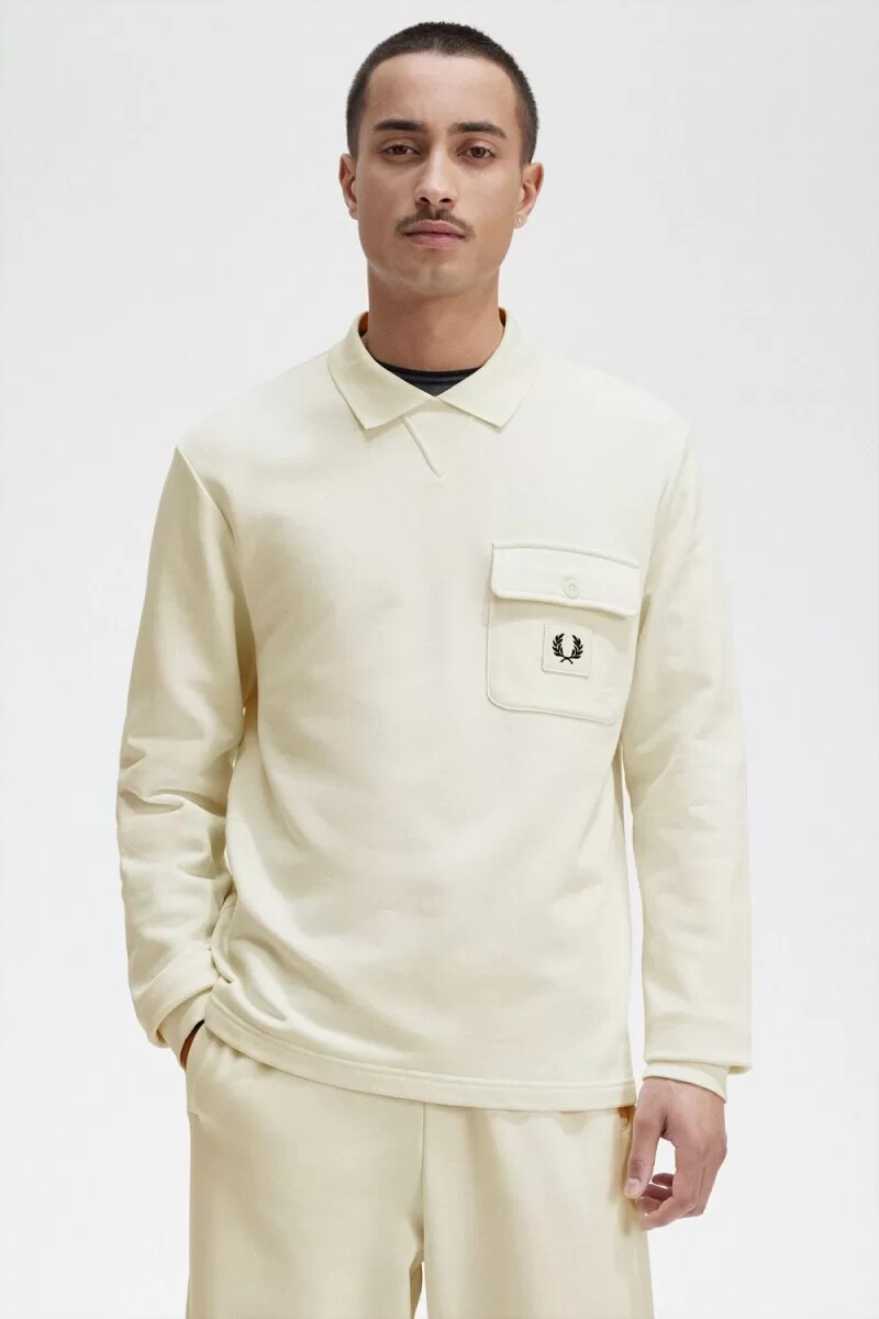 felpa da uomo fred perry a maniche lunghe con logo loopback beige