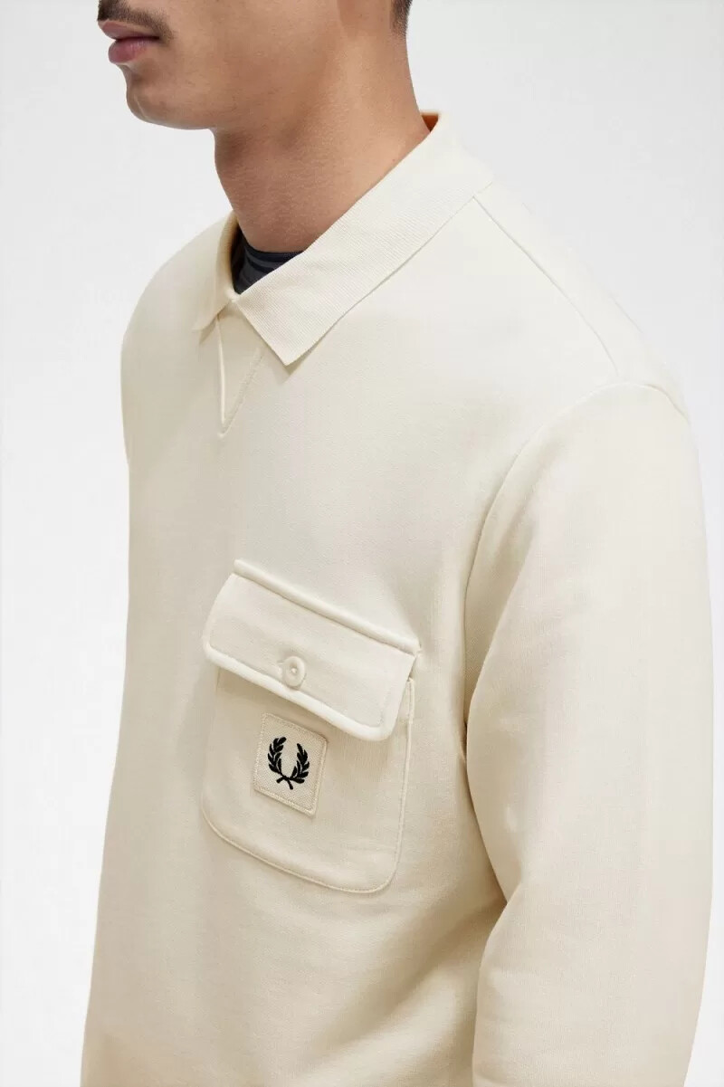 felpa da uomo fred perry a maniche lunghe con logo loopback beige