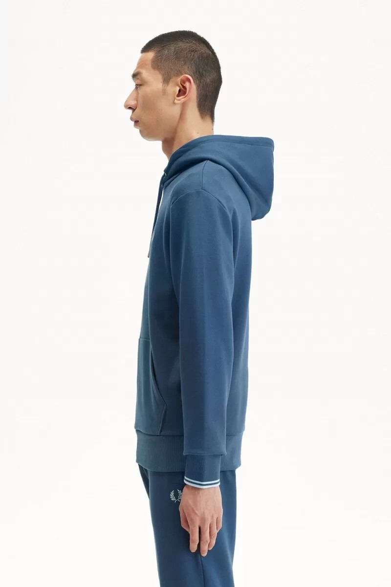 felpa con cappuccio fred perry tipped da uomo blu notte acquamarina