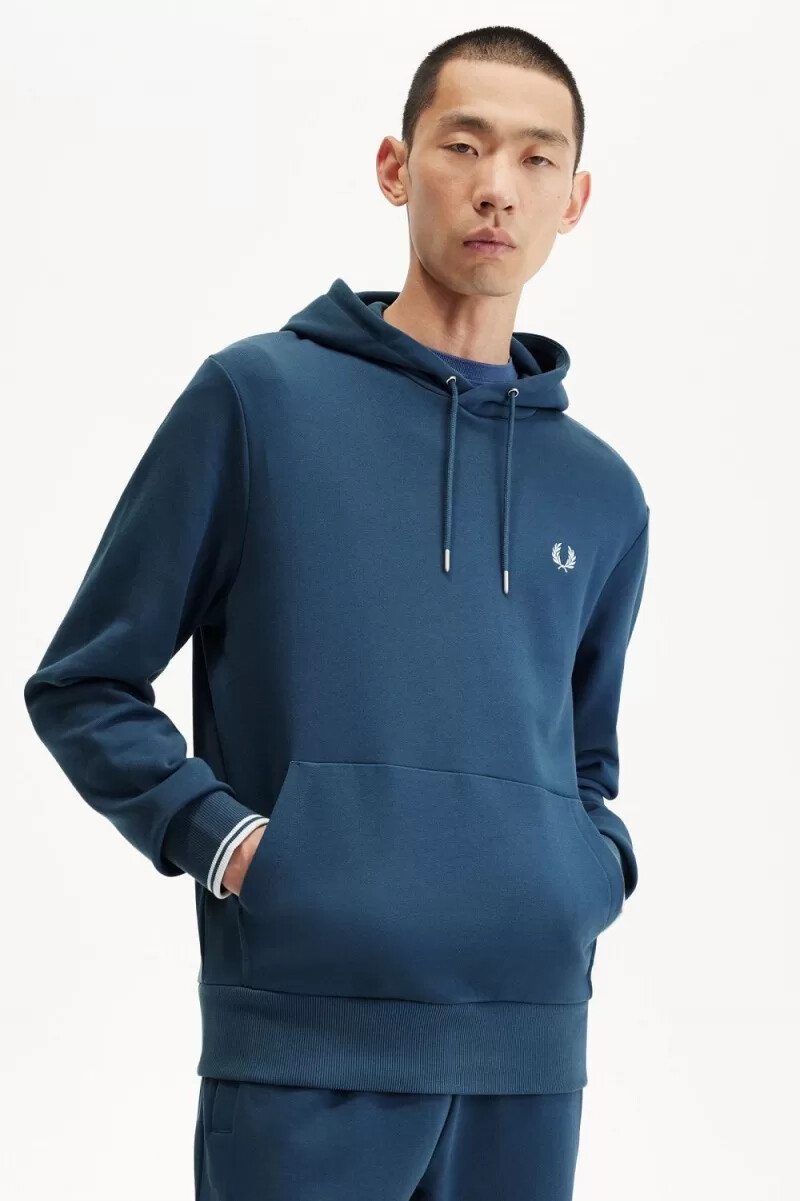felpa con cappuccio fred perry tipped da uomo blu notte acquamarina